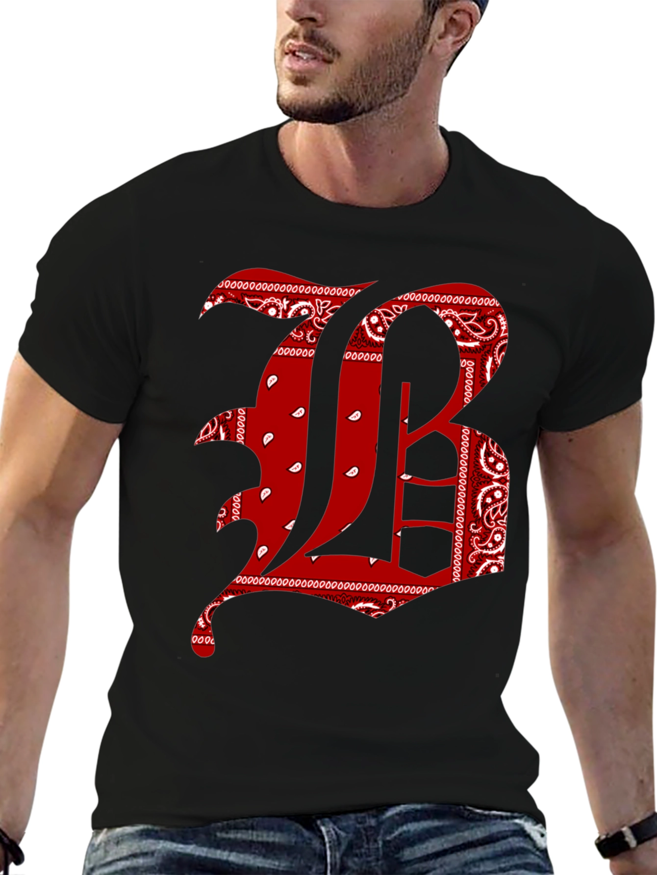 Bandana Letter Graphic Tee - Black
