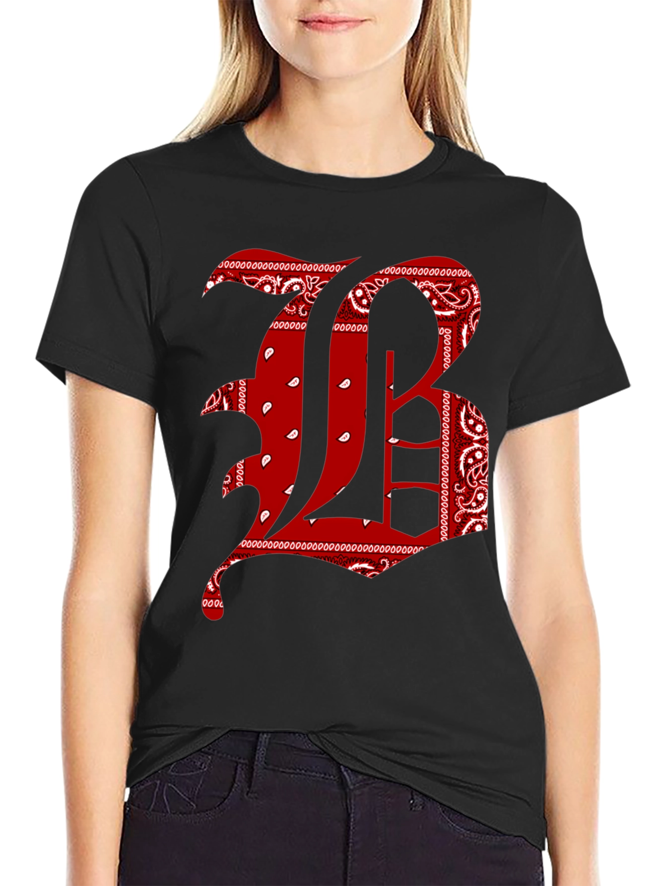 Bandana Letter Graphic Tee - Black