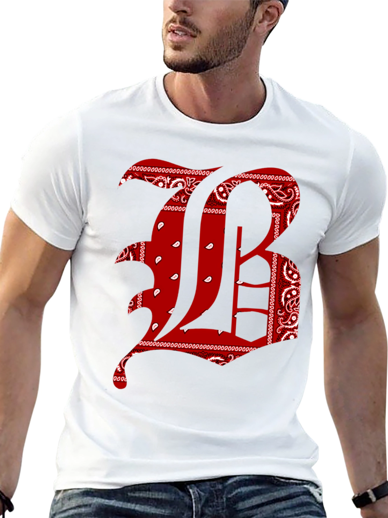 Bandana Letter Graphic Tee - Black