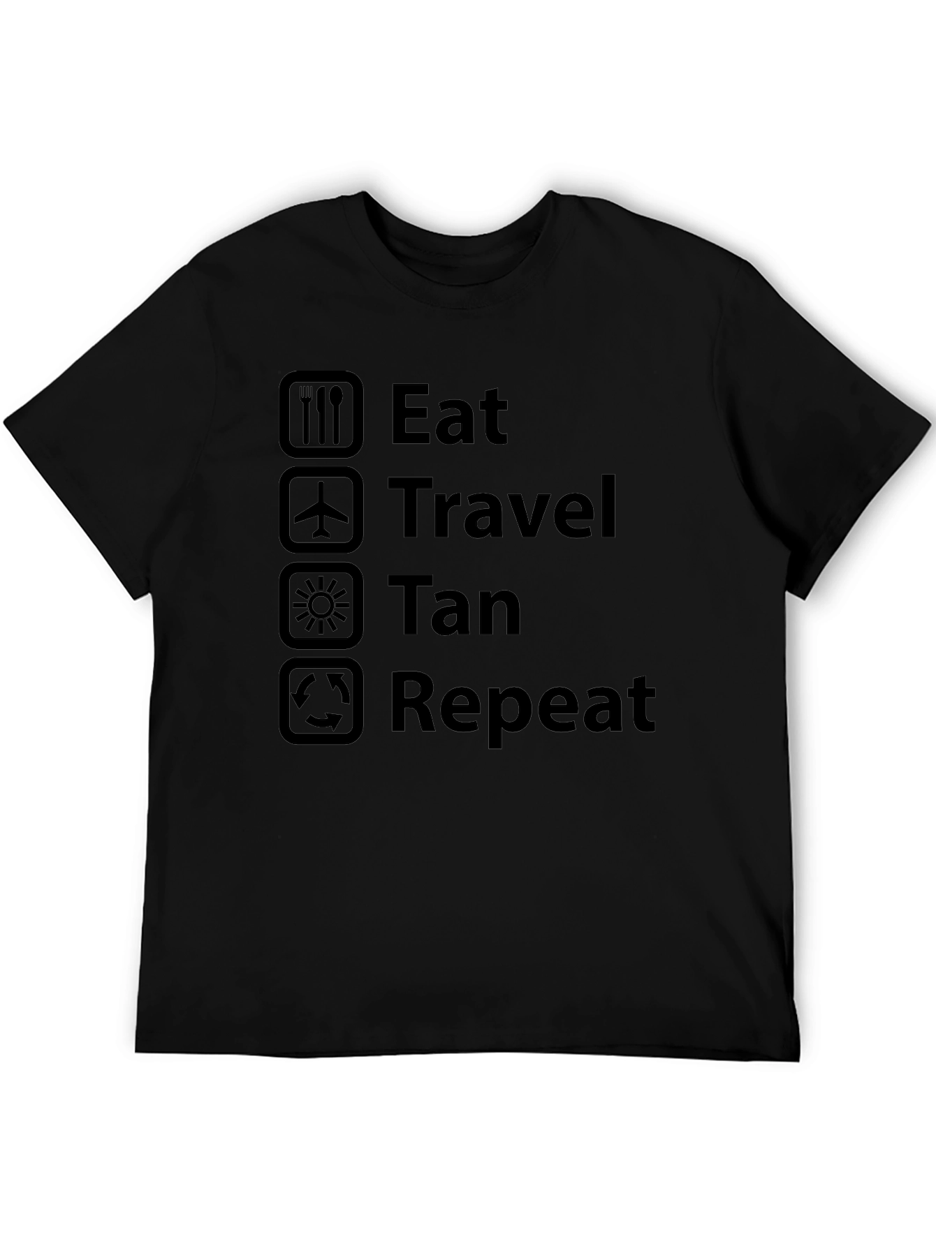 Eat Travel Tan Repeat Black Graphic T-Shirt