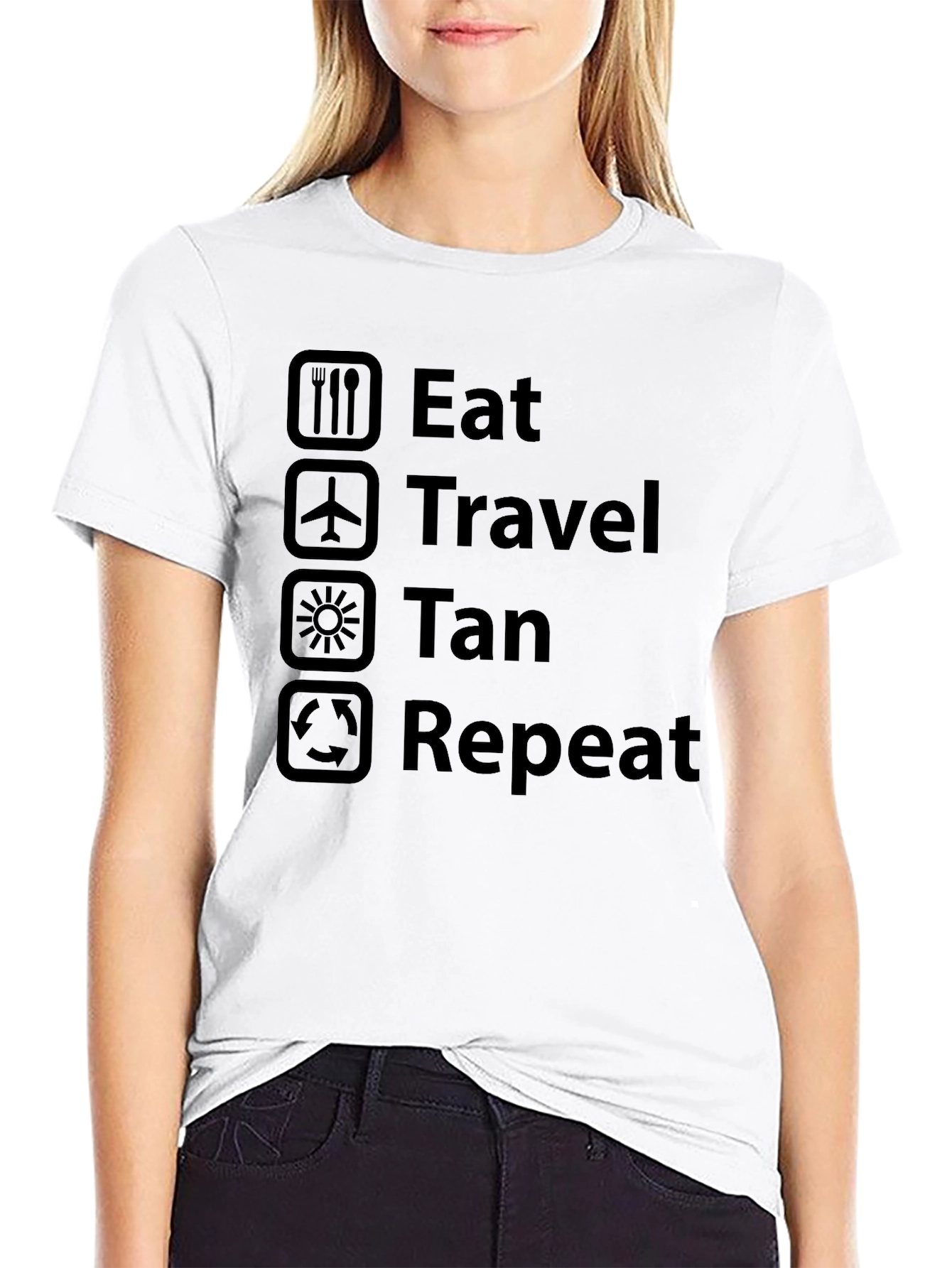 Eat Travel Tan Repeat Black Graphic T-Shirt