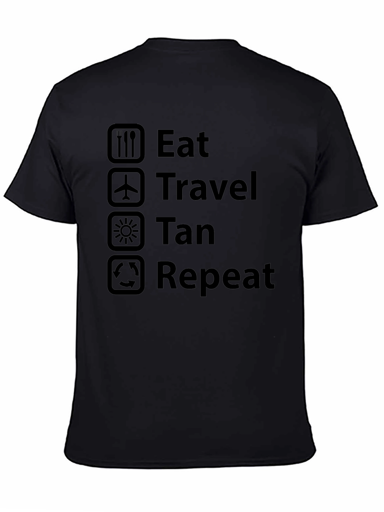 Eat Travel Tan Repeat Black Graphic T-Shirt