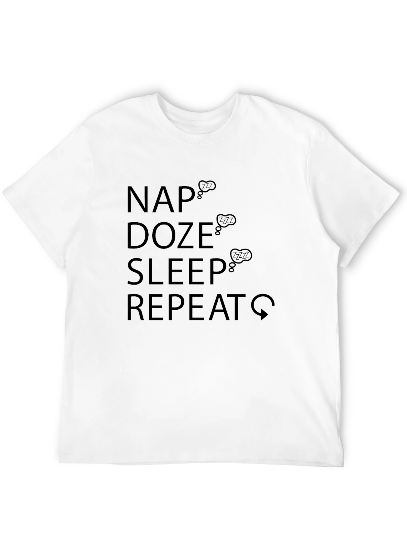 Nap Doze Sleep Repeat Mens Black Graphic Tee