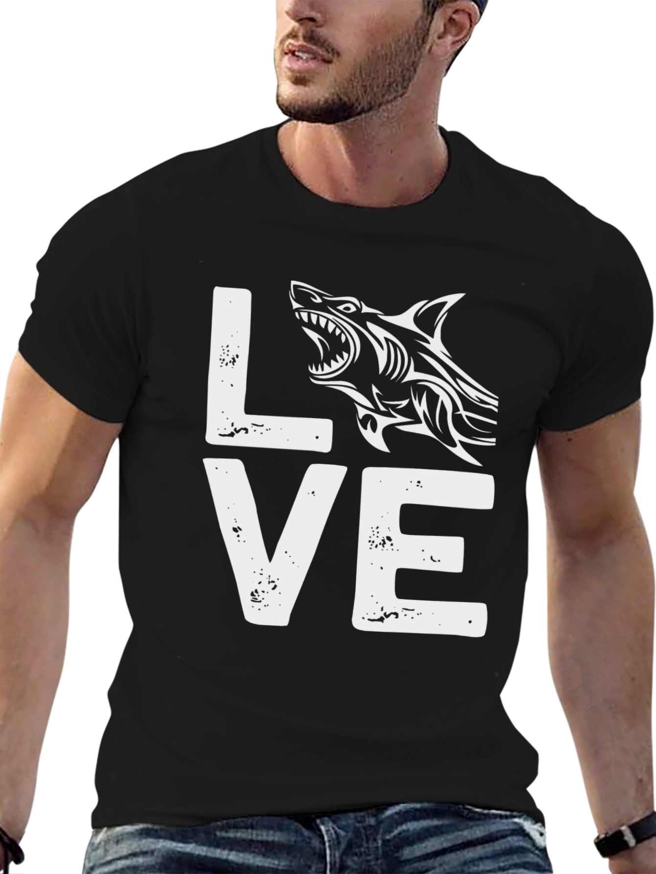 Love Shark Black Cotton Graphic Tee