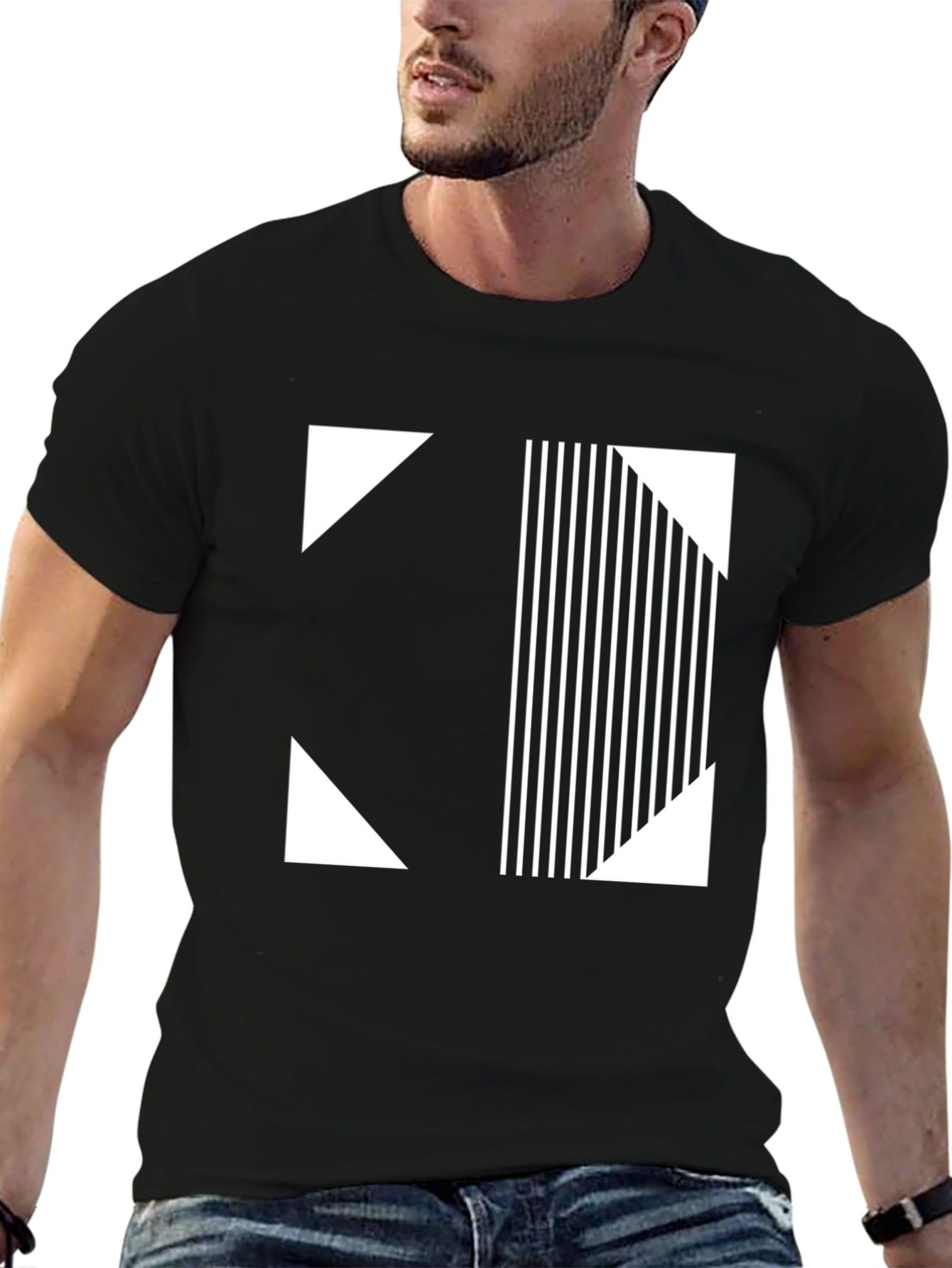 Modern Graphic Tee - Black and White Geometric Design