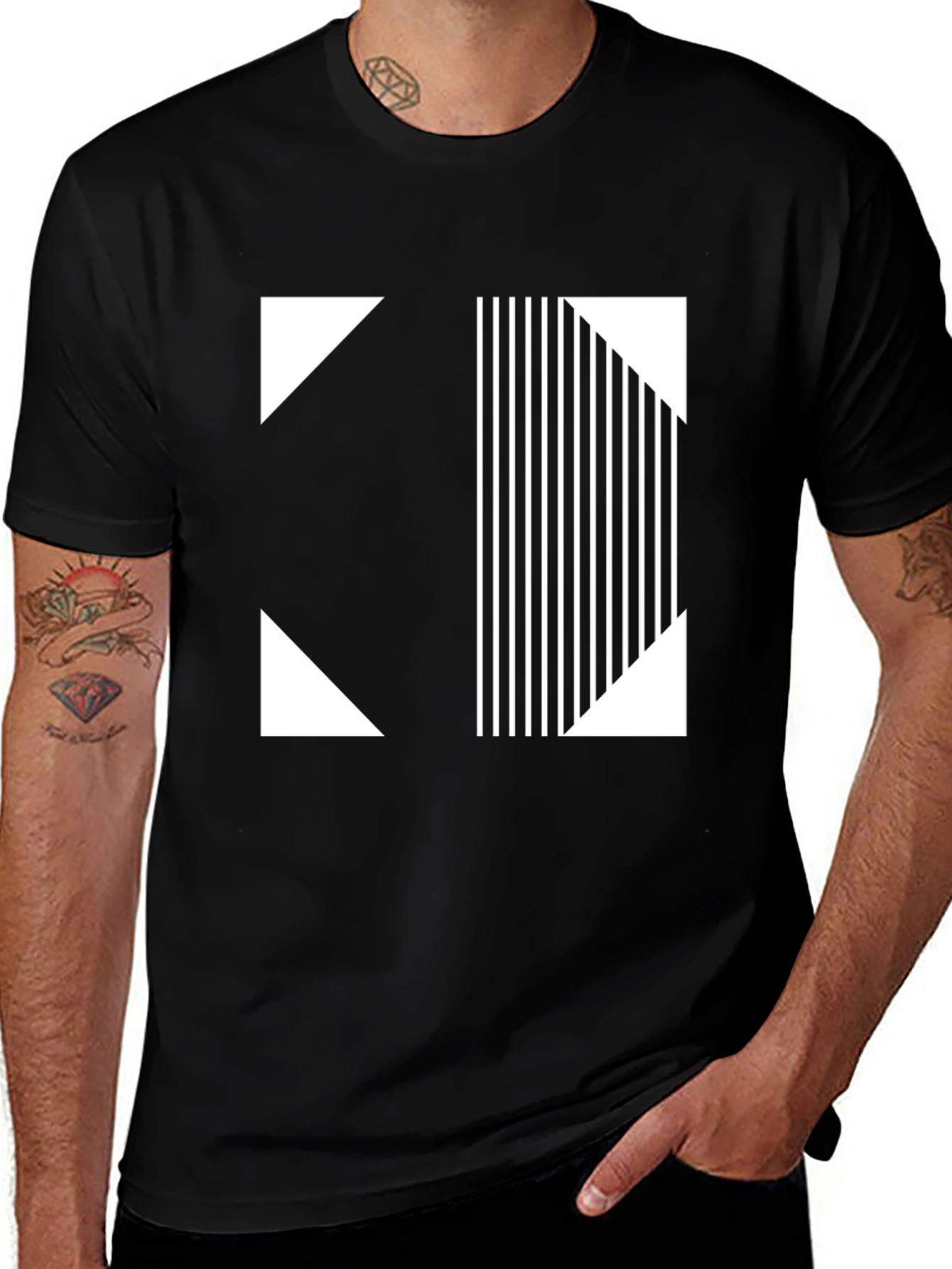 Modern Graphic Tee - Black and White Geometric Design