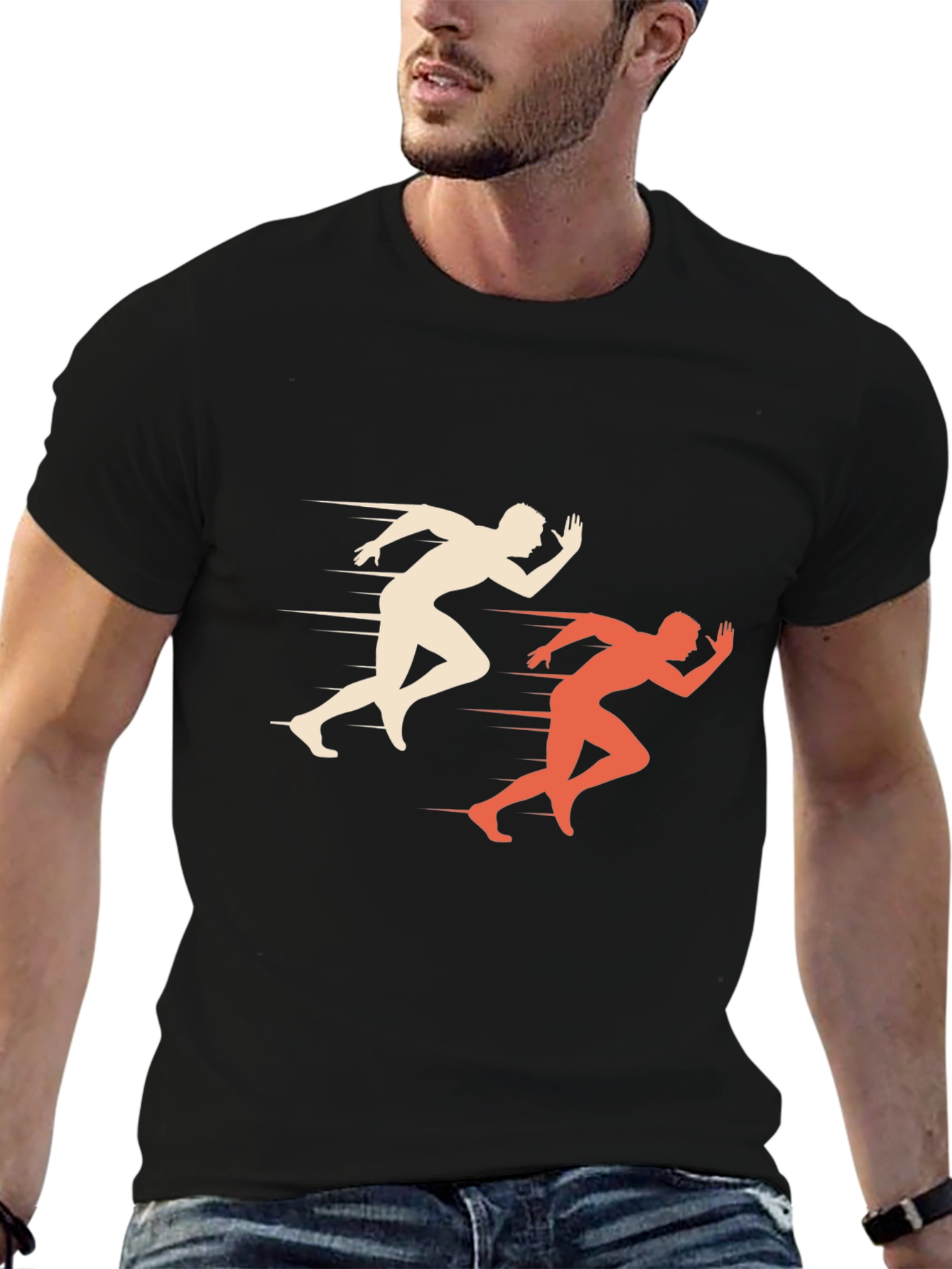 Mens Graphic Tee: Runner Silhouette Design