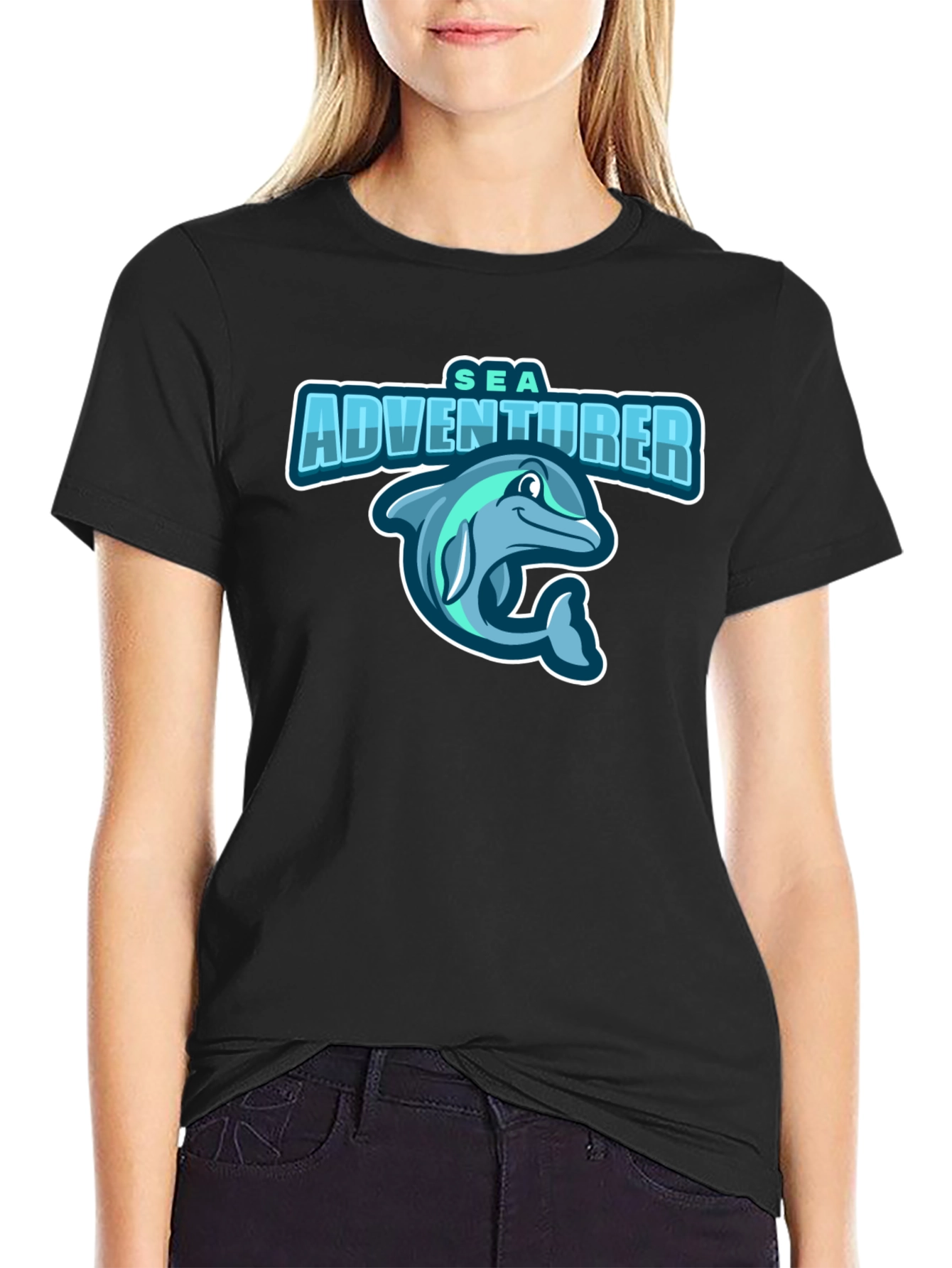 Sea Adventurer Black T-Shirt - Dolphin Graphic Tee