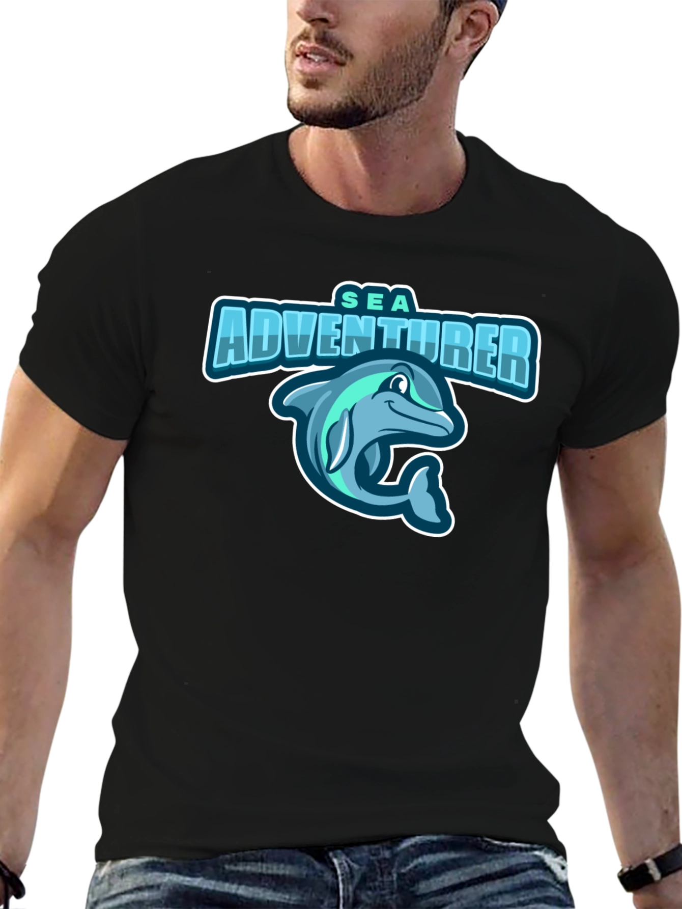 Sea Adventurer Black T-Shirt - Dolphin Graphic Tee