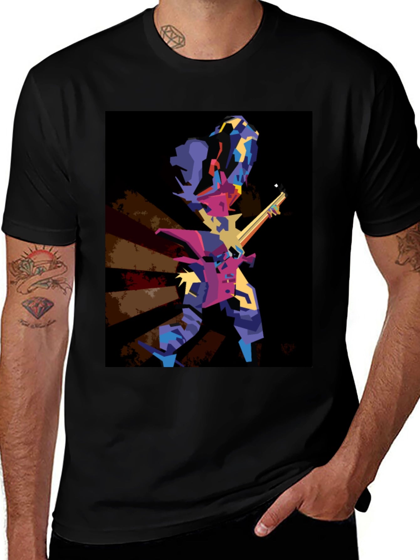 Abstract Guitar Player Graphic T-Shirt