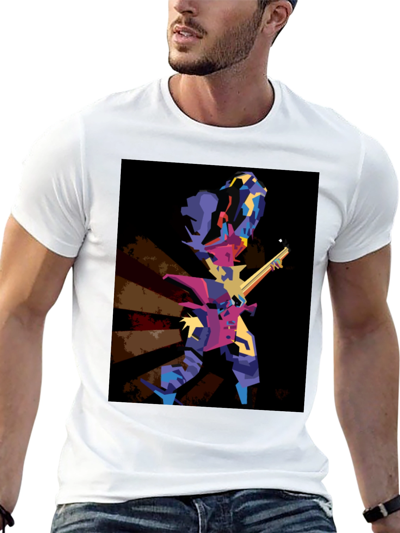 Abstract Guitar Player Graphic T-Shirt