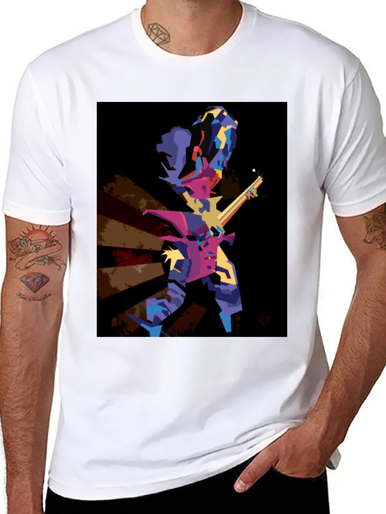 Abstract Guitar Player Graphic T-Shirt