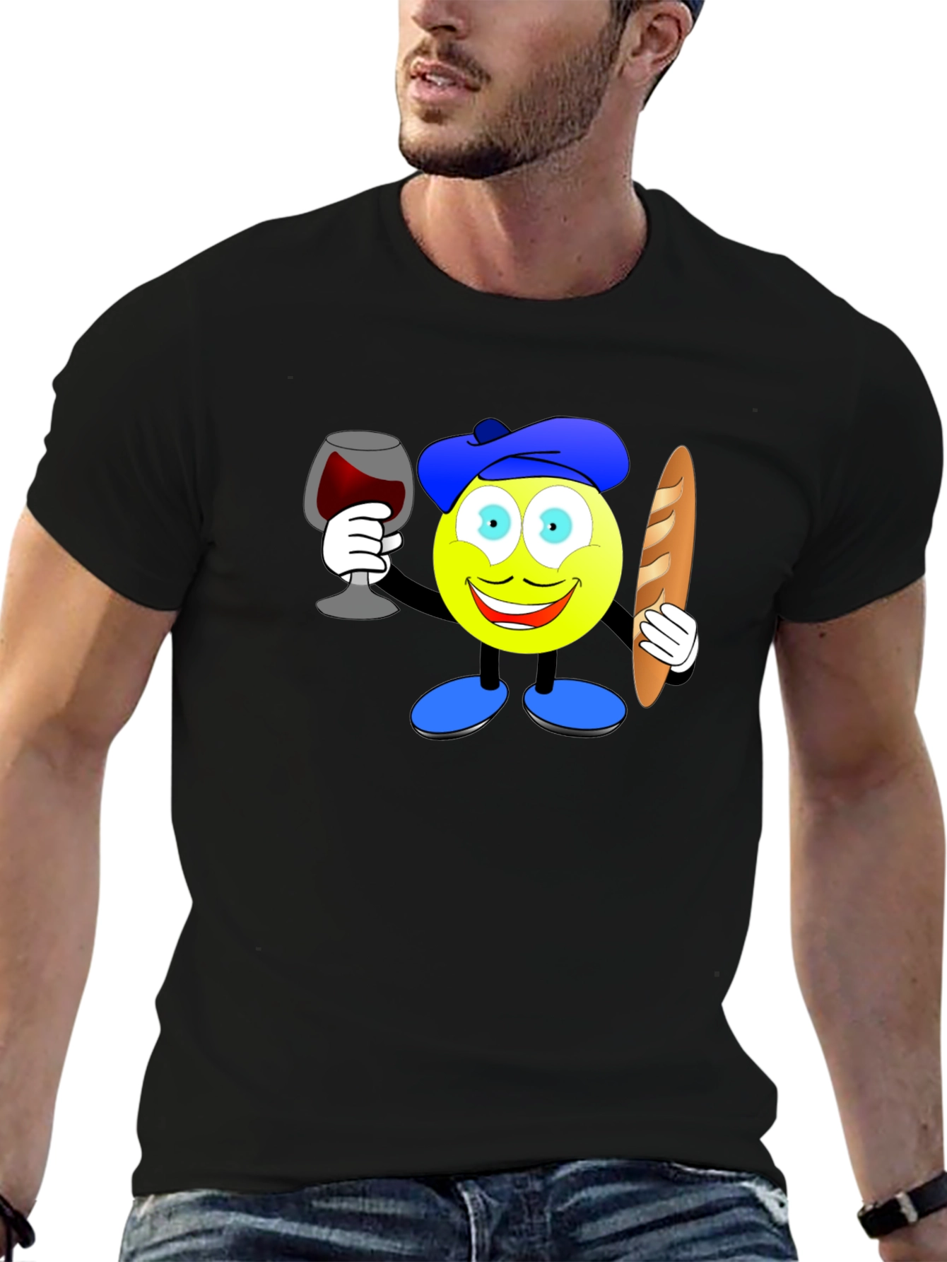 French Emoji T-Shirt: Wine & Baguette