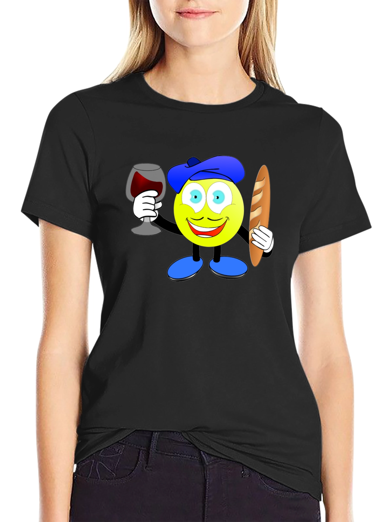 French Emoji T-Shirt: Wine & Baguette