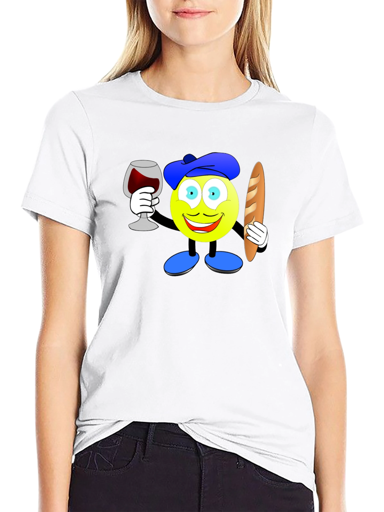 French Emoji T-Shirt: Wine & Baguette
