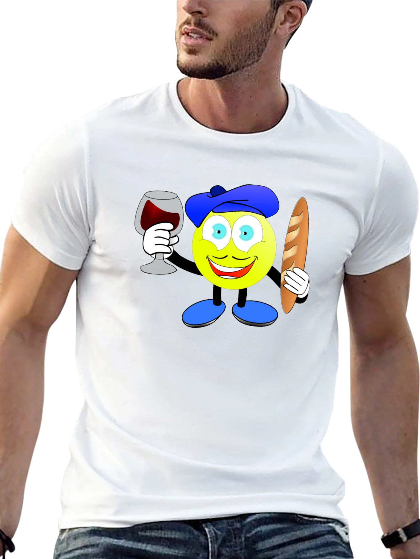 French Emoji T-Shirt: Wine & Baguette