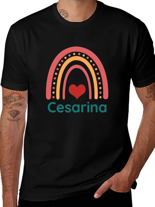 Cesarina Rainbow Heart Black T-Shirt