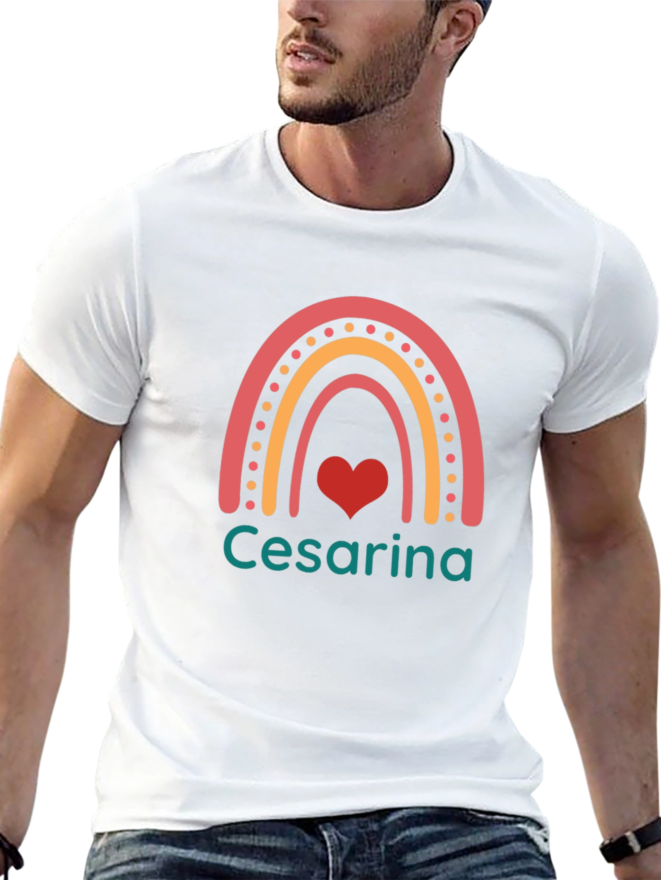 Cesarina Rainbow Heart Black T-Shirt