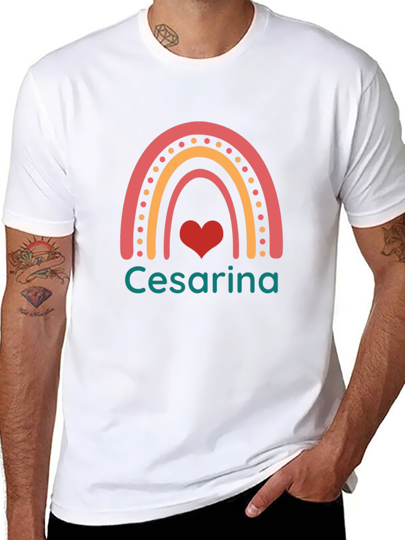 Cesarina Rainbow Heart Black T-Shirt