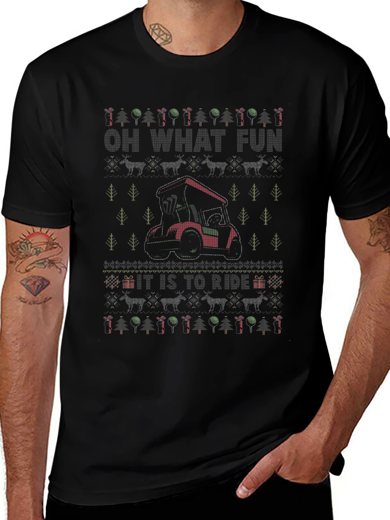 Oh What Fun Golf Cart Ugly Christmas Sweater T-Shirt