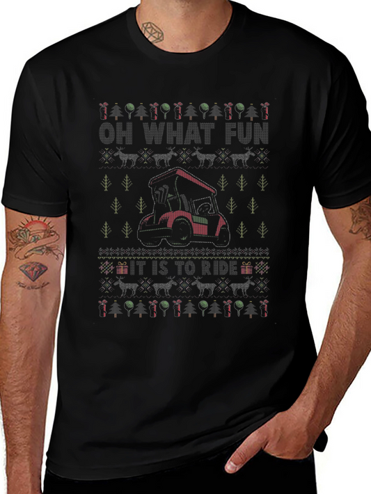 Oh What Fun Golf Cart Ugly Christmas Sweater T-Shirt