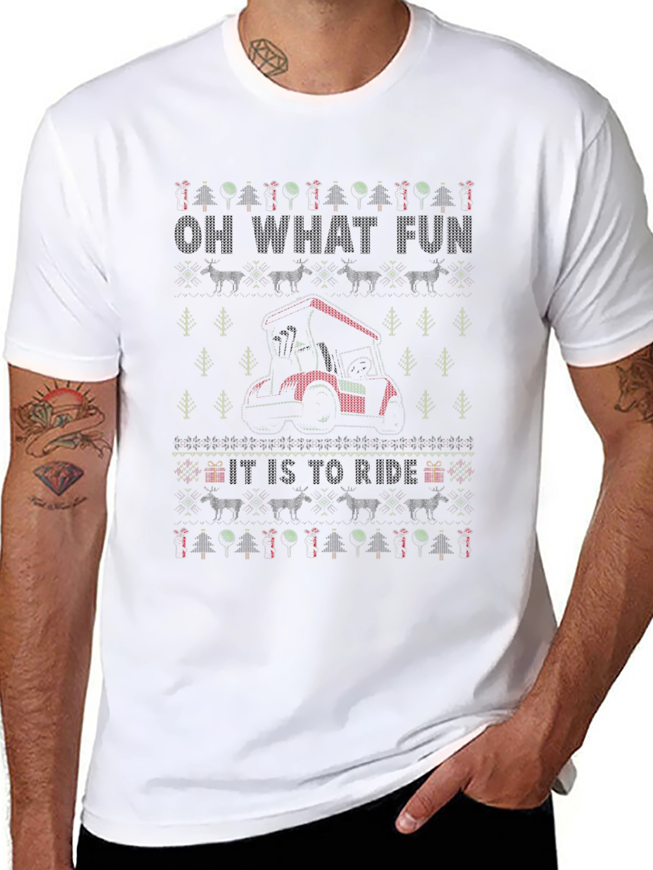 Oh What Fun Golf Cart Ugly Christmas Sweater T-Shirt
