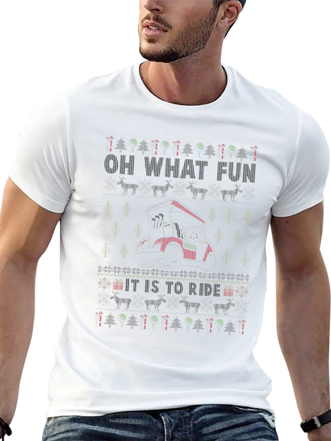 Oh What Fun Golf Cart Ugly Christmas Sweater T-Shirt