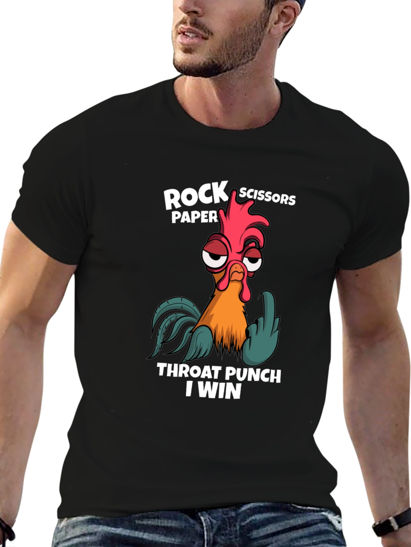 Rock Paper Scissors Throat Punch Chicken Graphic T-Shirt