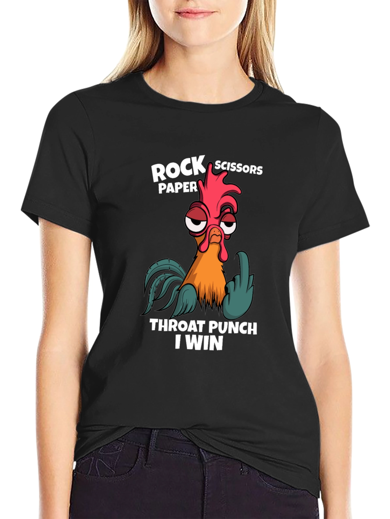Rock Paper Scissors Throat Punch Chicken Graphic T-Shirt