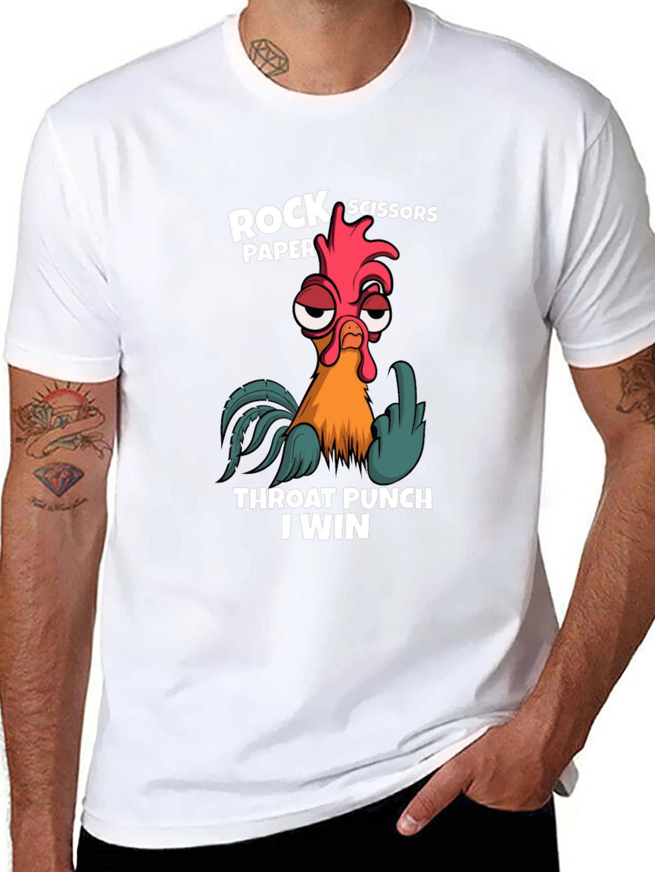Rock Paper Scissors Throat Punch Chicken Graphic T-Shirt