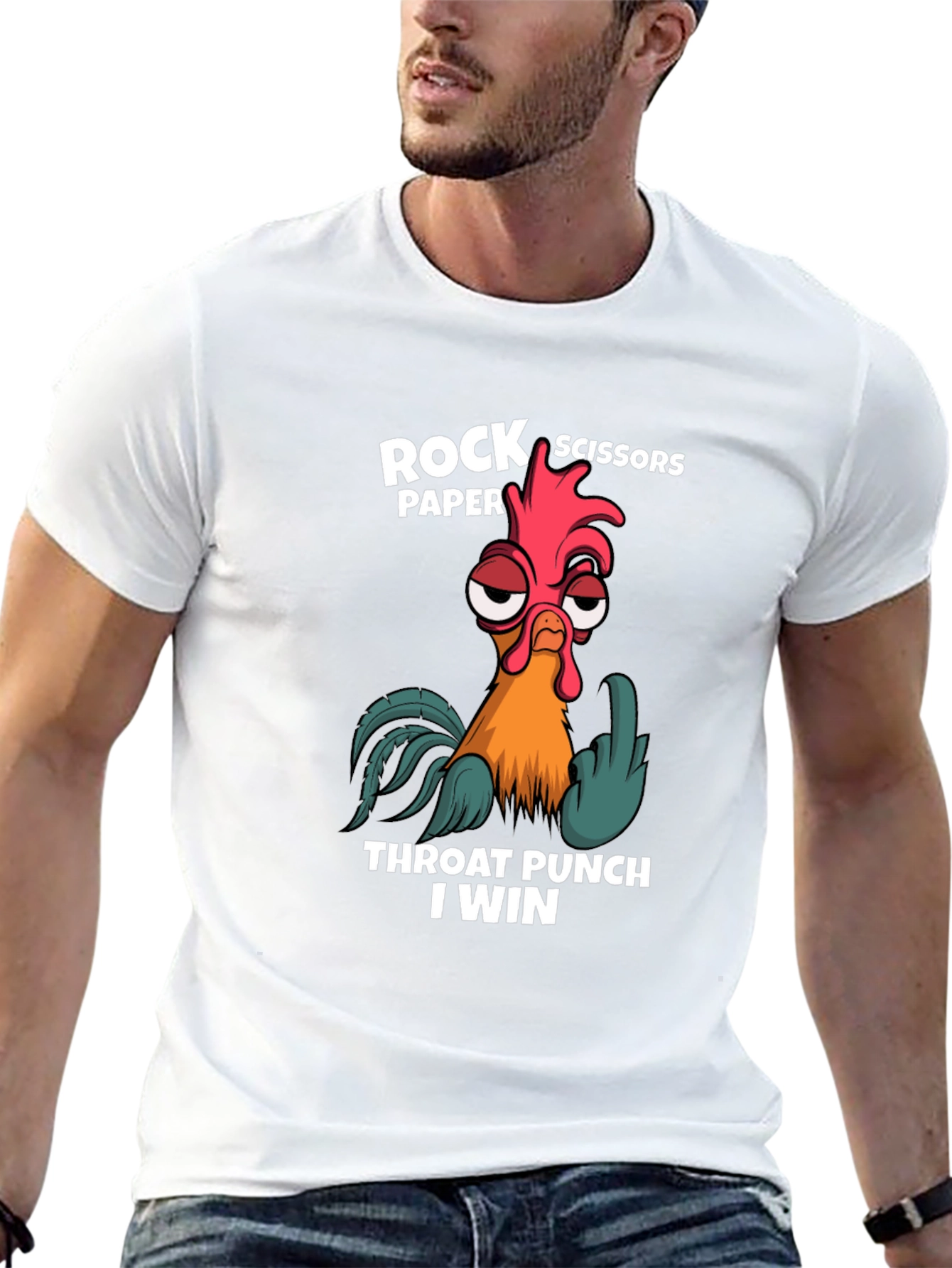 Rock Paper Scissors Throat Punch Chicken Graphic T-Shirt