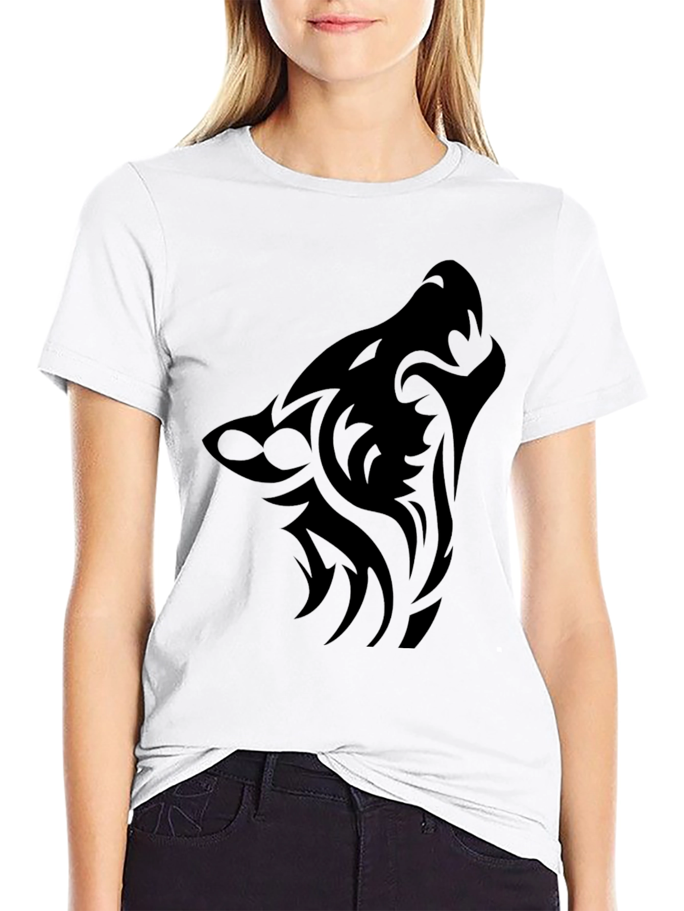 Tribal Wolf Graphic Tee - Black