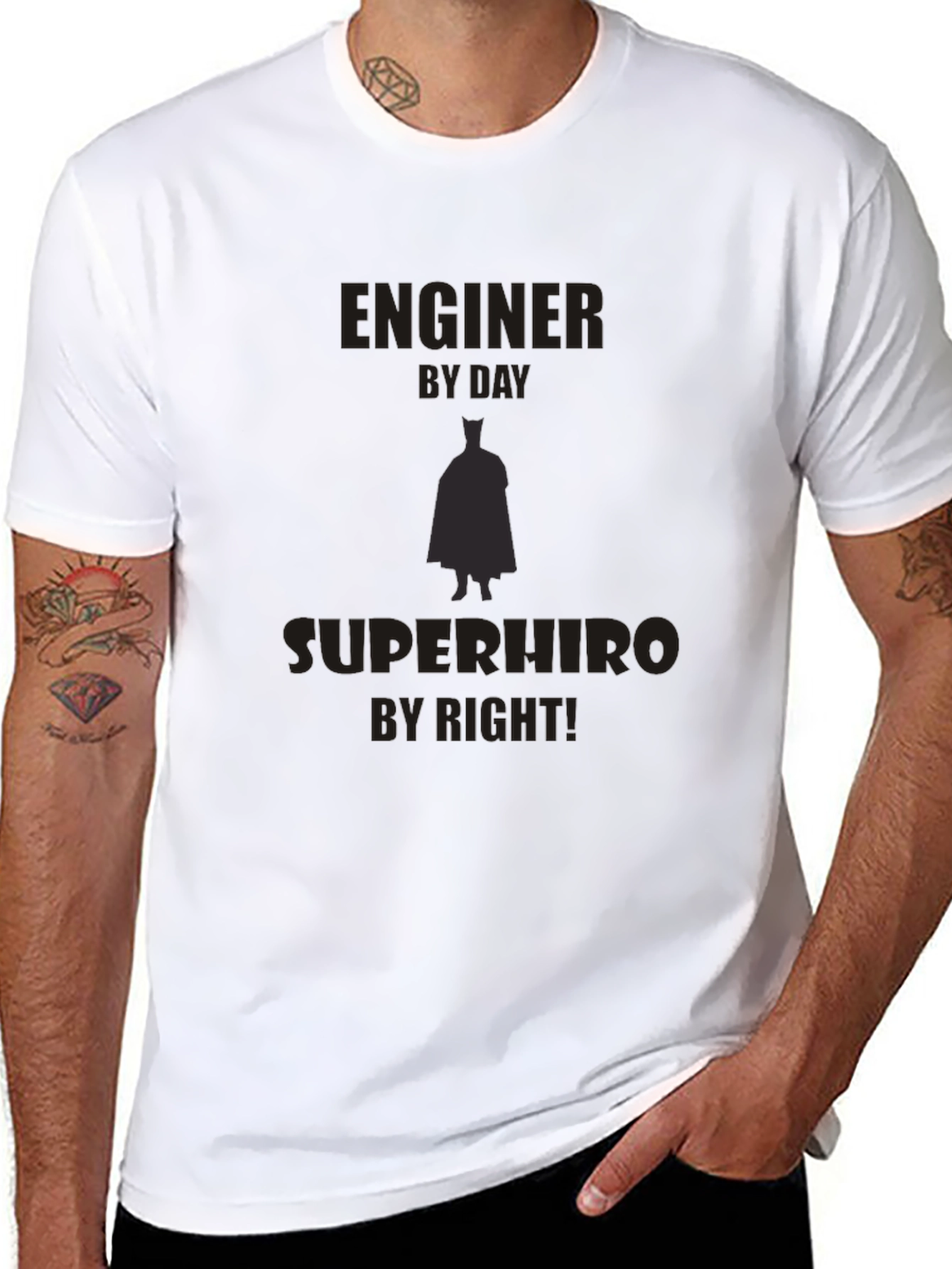 Engineer Superhero Black T-Shirt