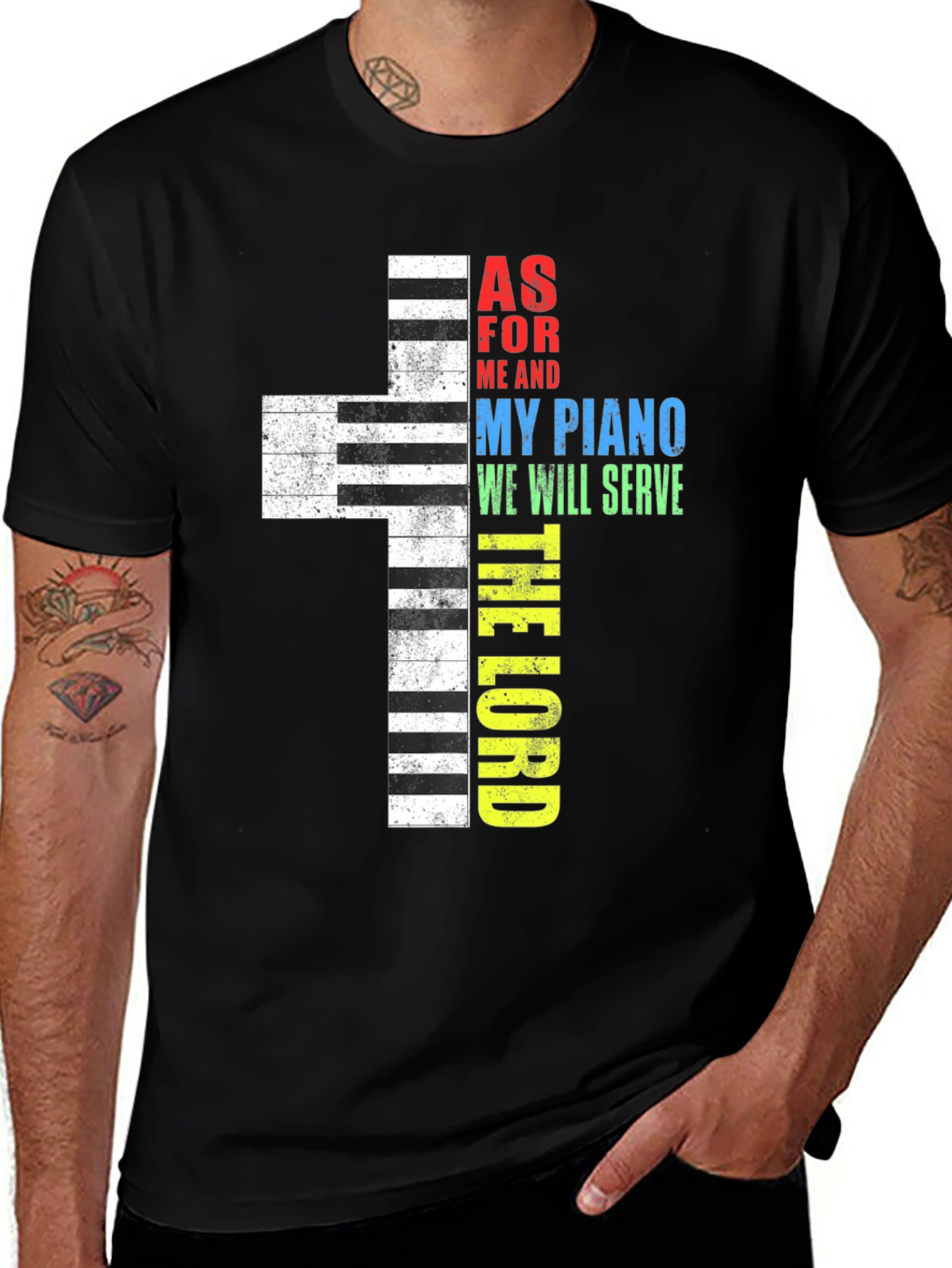 Piano Cross Graphic Tee - Religious T-Shirt