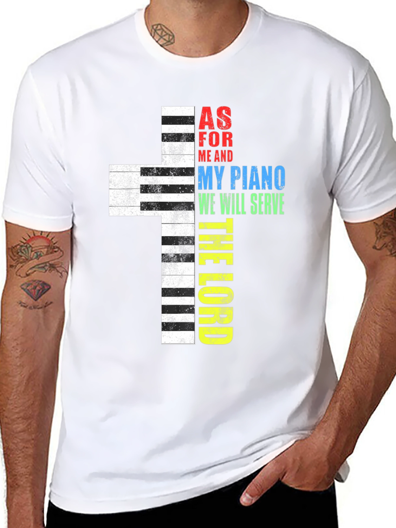 Piano Cross Graphic Tee - Religious T-Shirt