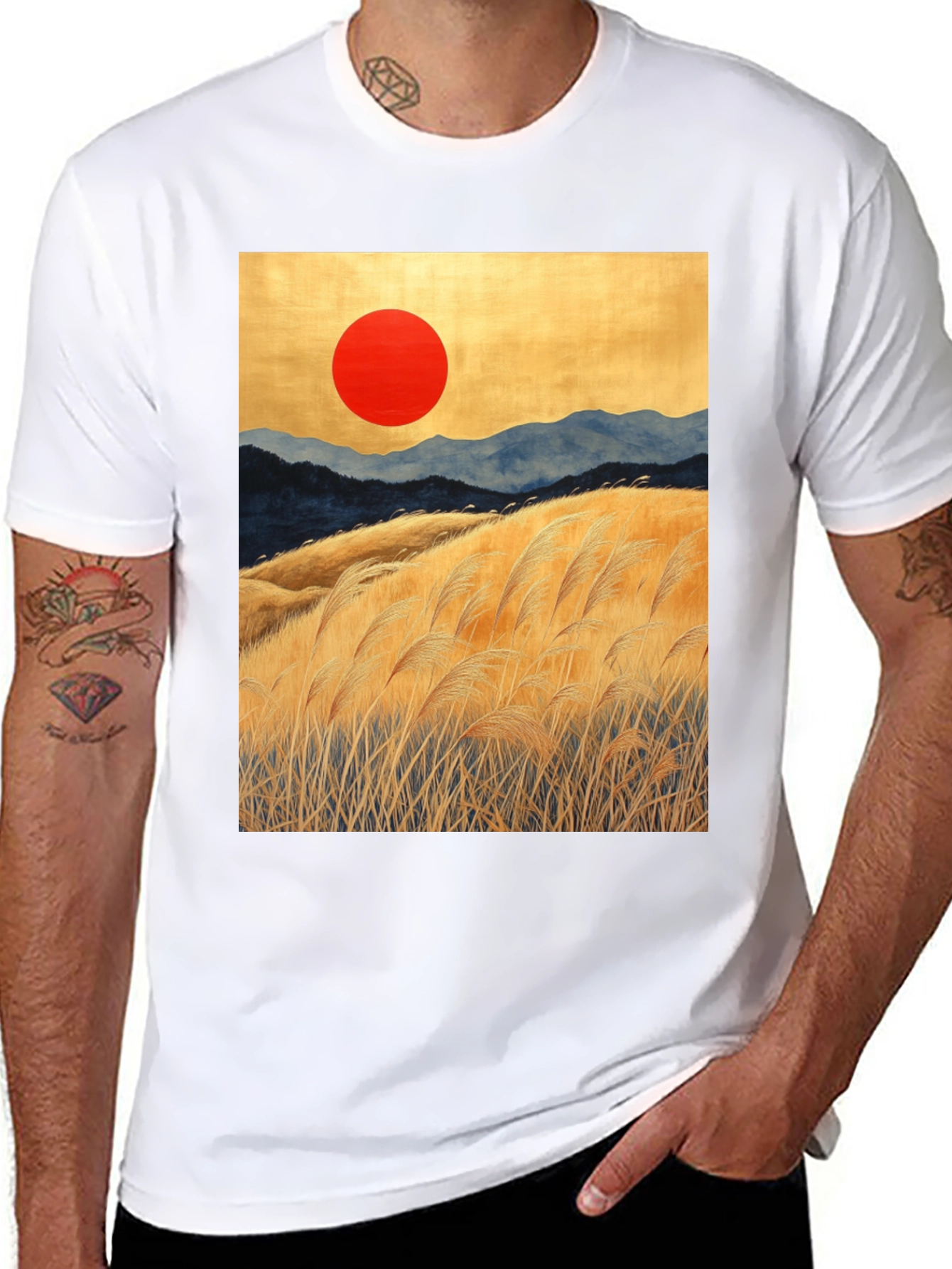 Sunrise Meadow Graphic Tee - Stylish Black T-Shirt