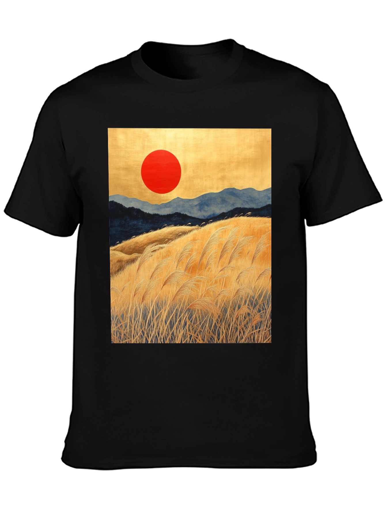 Sunrise Meadow Graphic Tee - Stylish Black T-Shirt
