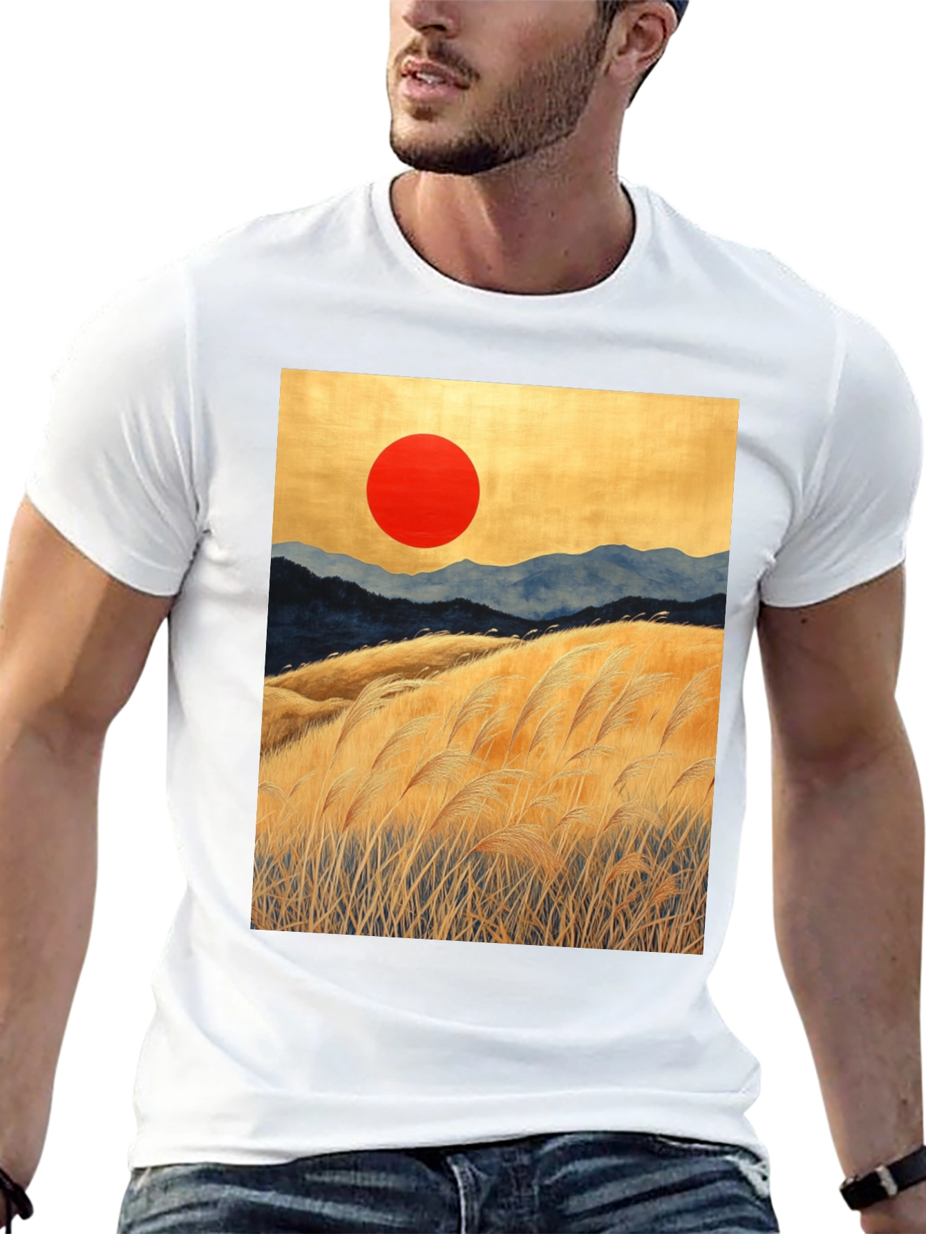 Sunrise Meadow Graphic Tee - Stylish Black T-Shirt
