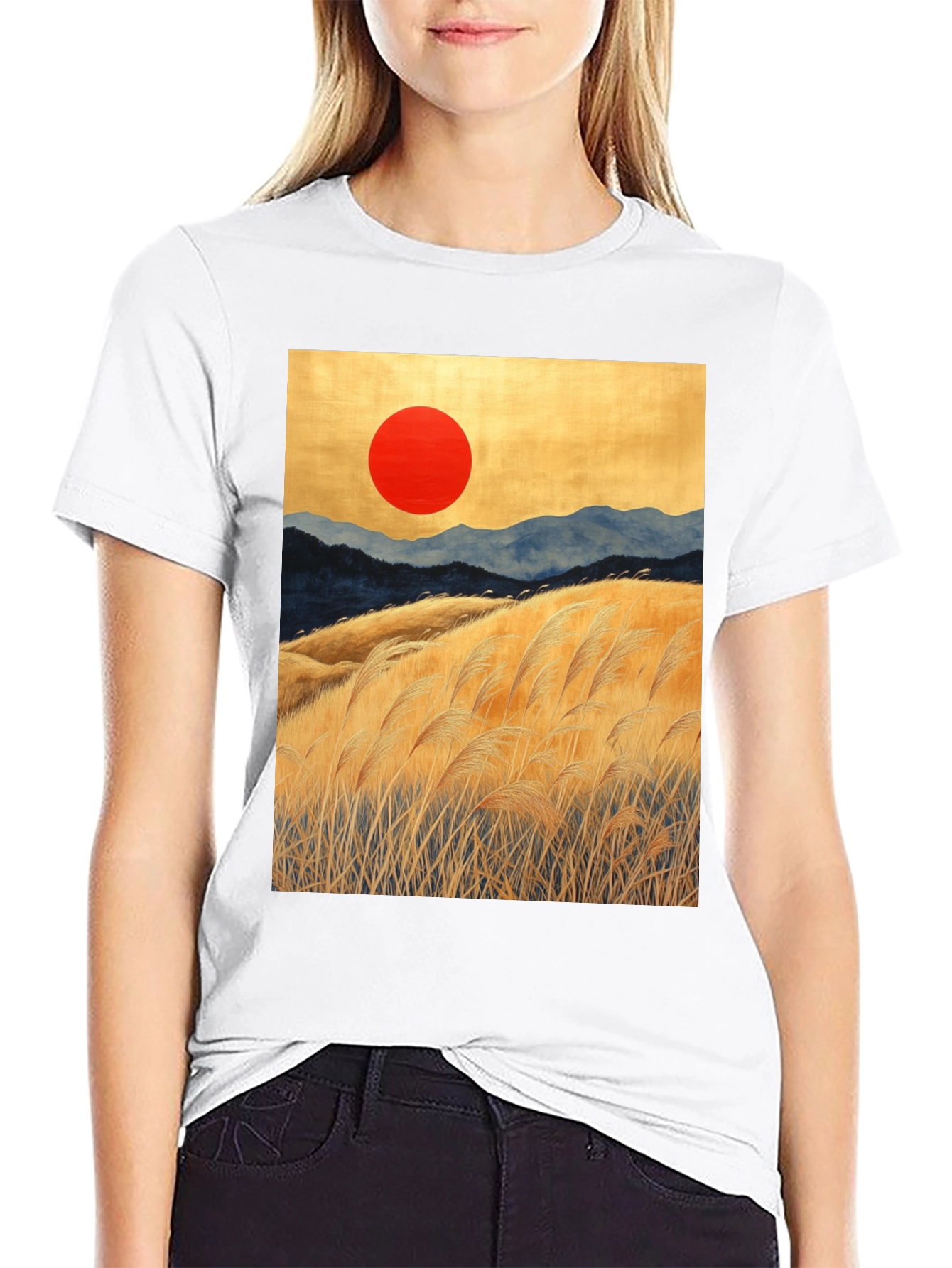 Sunrise Meadow Graphic Tee - Stylish Black T-Shirt