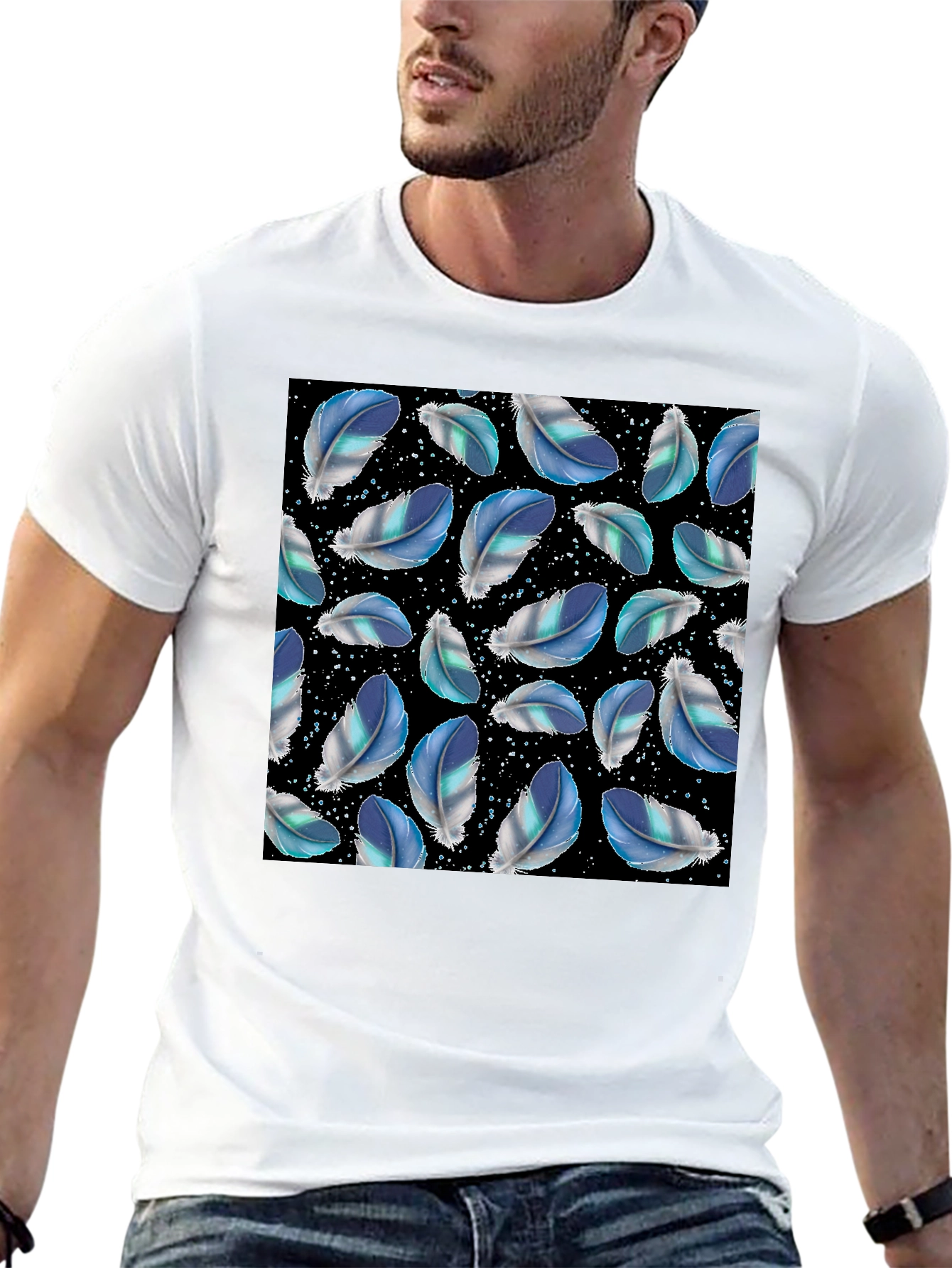 Feather Pattern Black T-Shirt