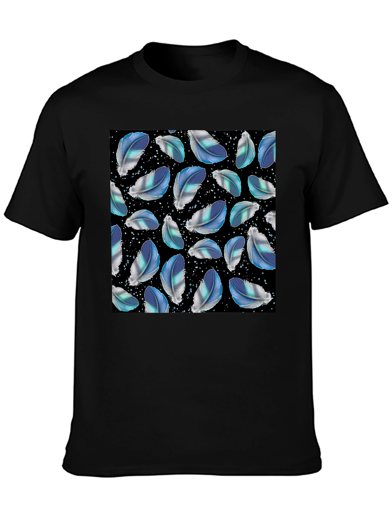 Feather Pattern Black T-Shirt