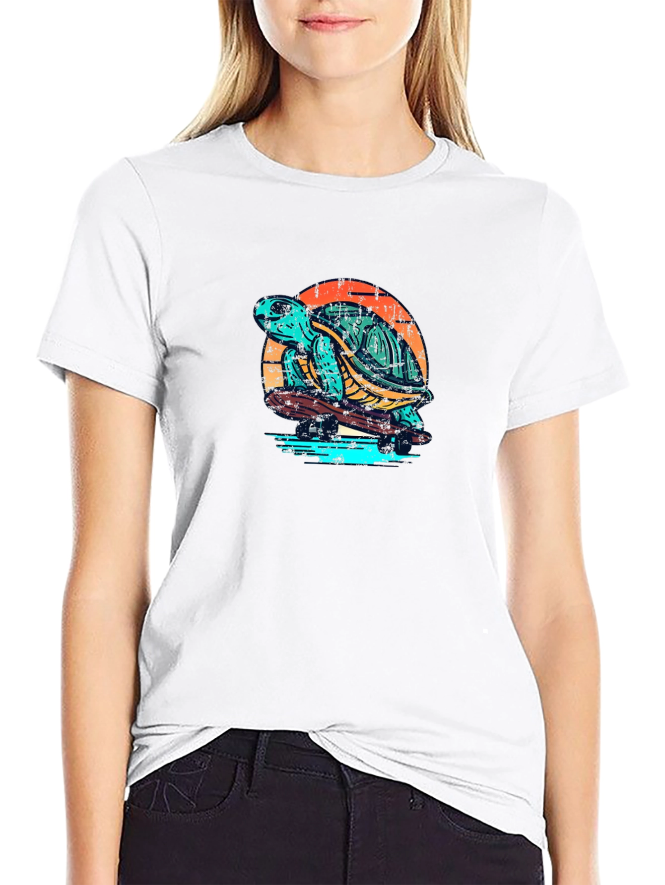 Skateboarding Turtle Graphic Tee - Black