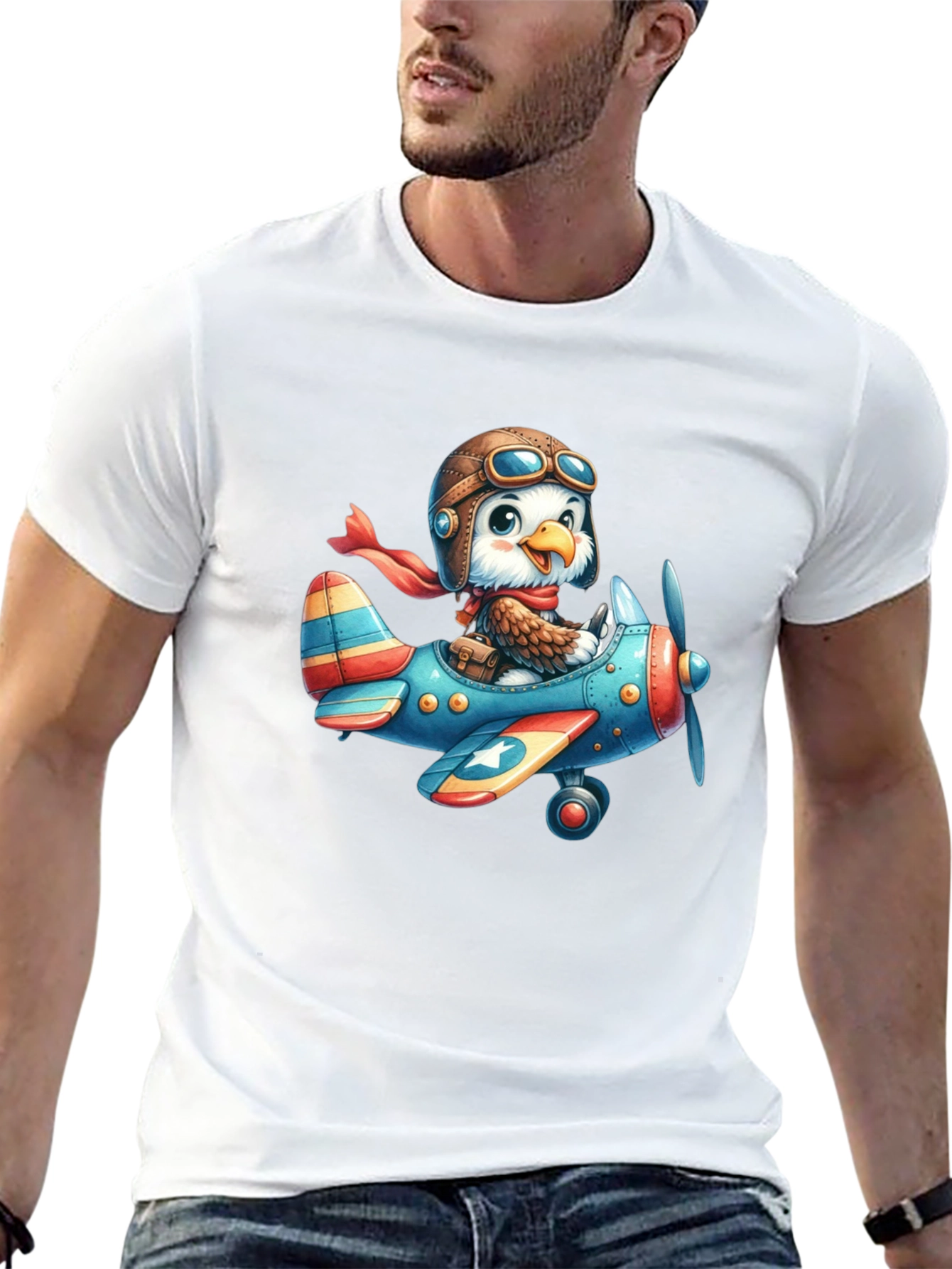 Eagle Pilot T-Shirt - Cartoon Airplane Design