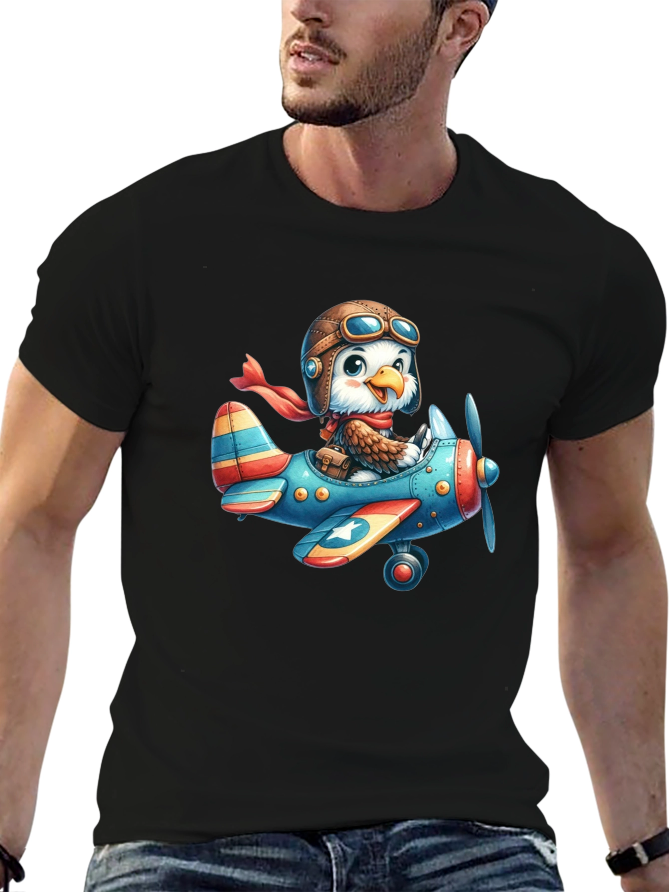 Eagle Pilot T-Shirt - Cartoon Airplane Design