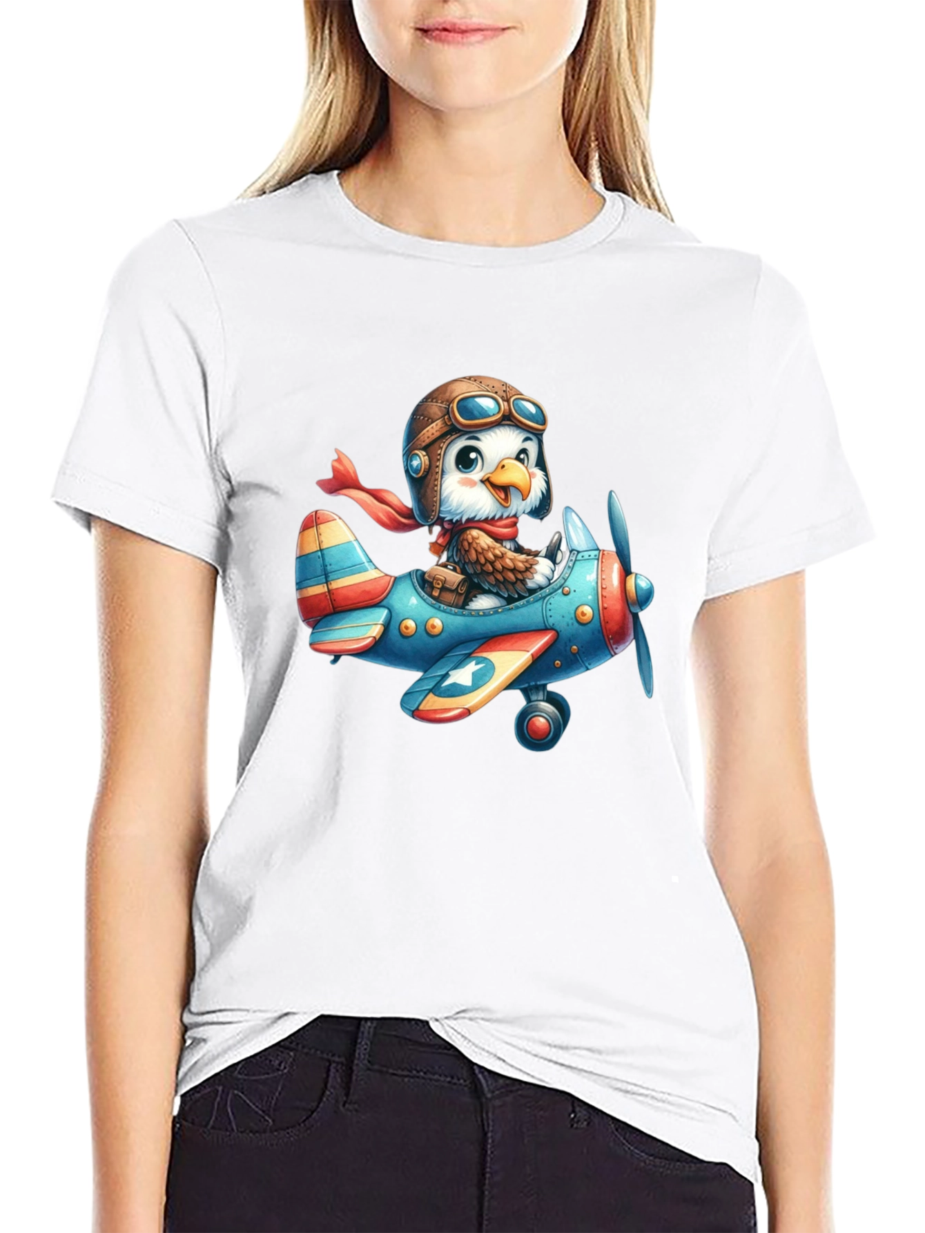Eagle Pilot T-Shirt - Cartoon Airplane Design