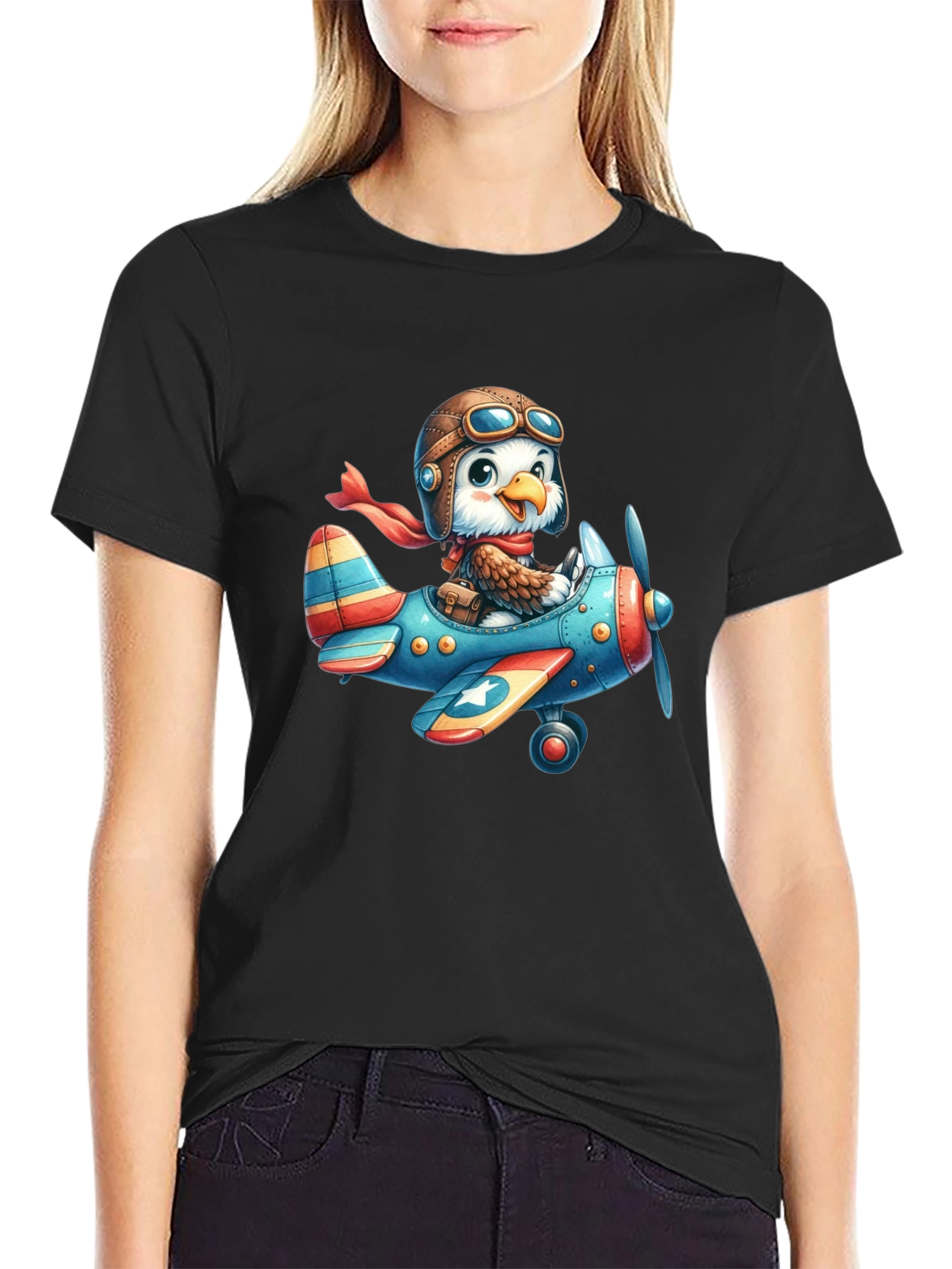 Eagle Pilot T-Shirt - Cartoon Airplane Design