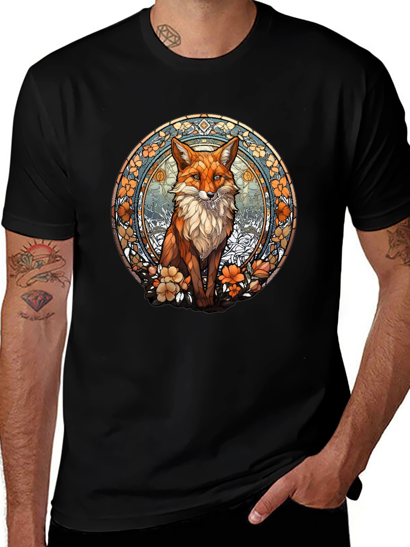 Fox Art T-Shirt - Unique Stained Glass Style Design