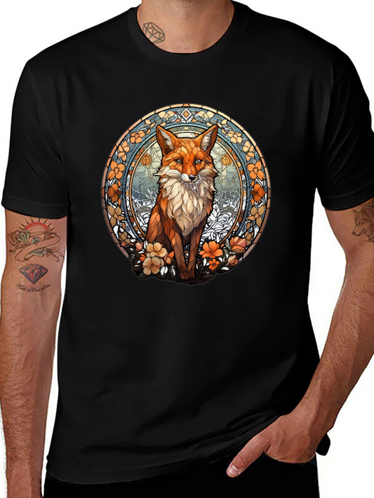 Fox Art T-Shirt - Unique Stained Glass Style Design