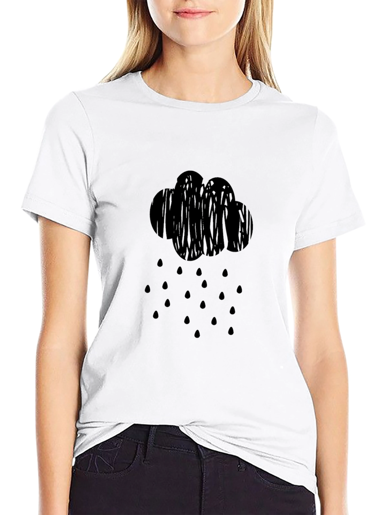 Rainy Day Cloud Graphic Tee - Black Casual Shirt