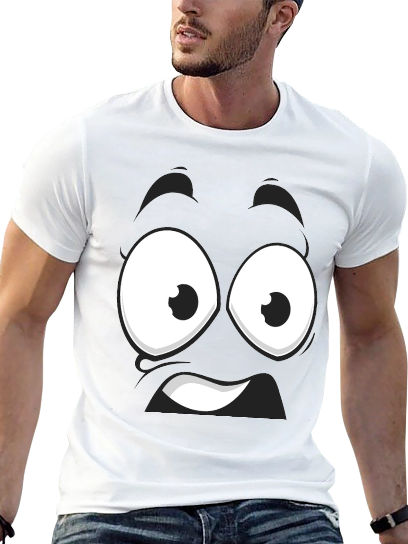 Funny Cartoon Face Black T-Shirt